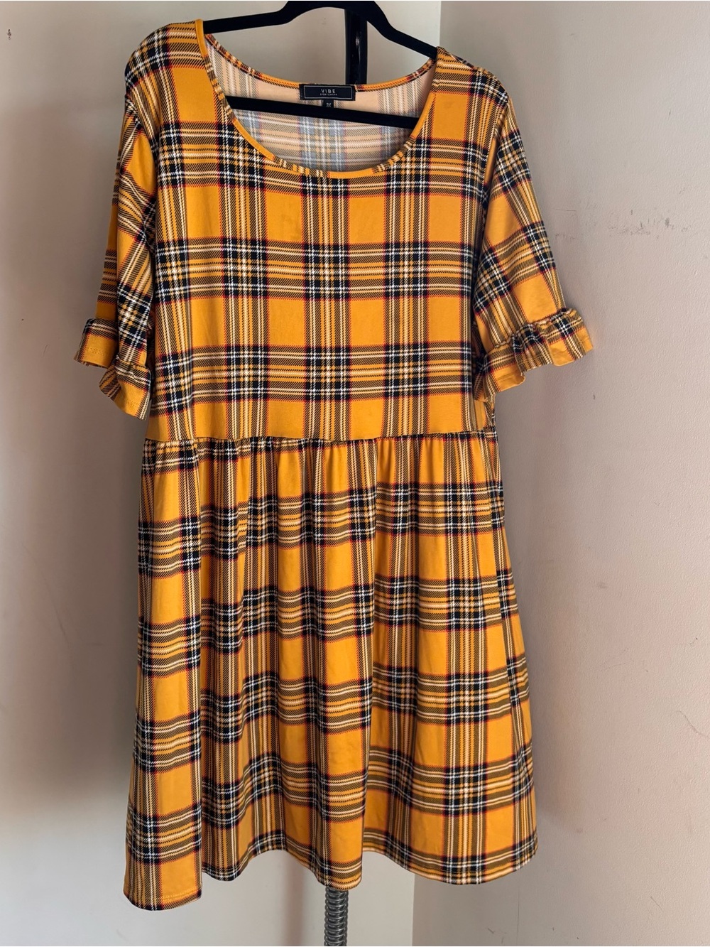 Vibe Yellow Plaid Short Sleeve Dress
